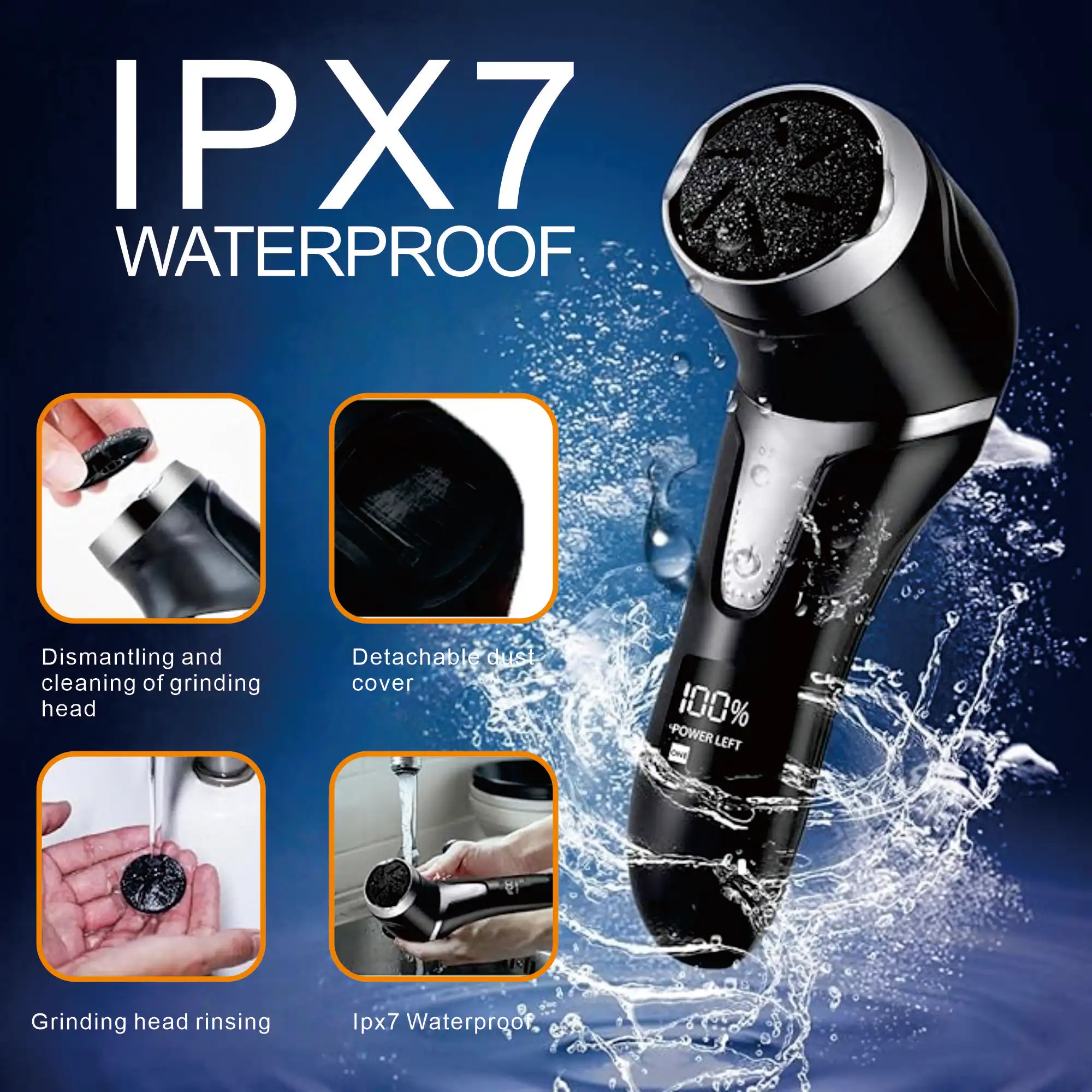 電気デジタルディスプレイ研削フットトリートメントツール IPX6 防水プロフェッショナルフットケアツールデッドハードスキンかさぶたリムーバー