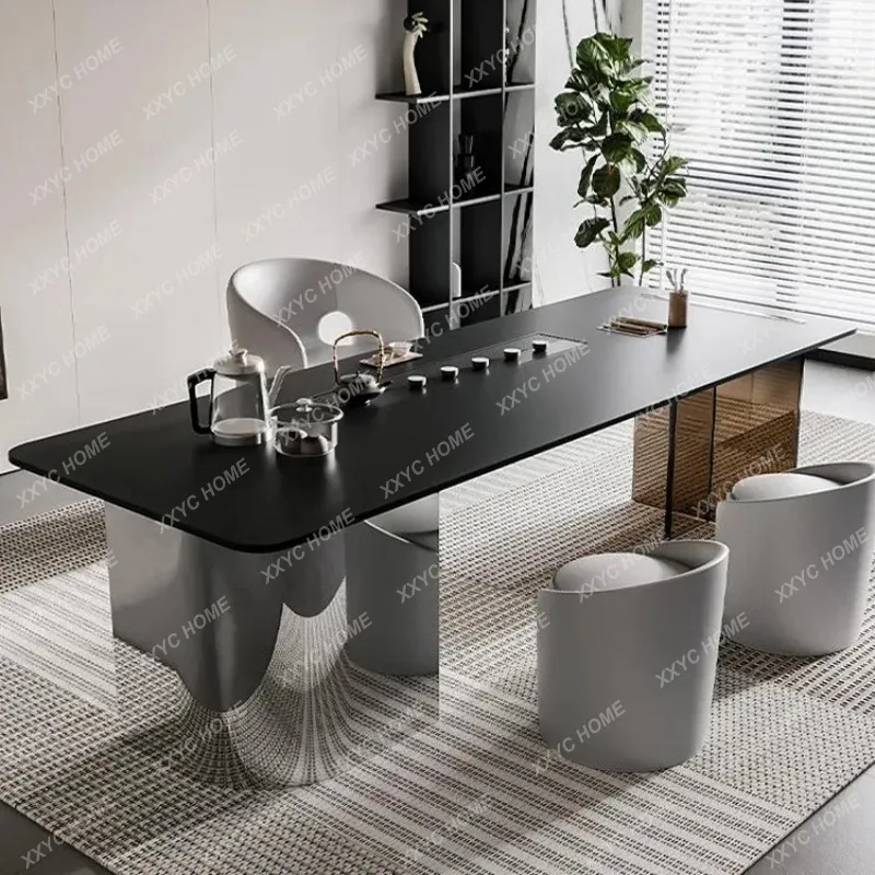 

ML Light luxury rock slab balcony tea table creative stainless steel office tea table