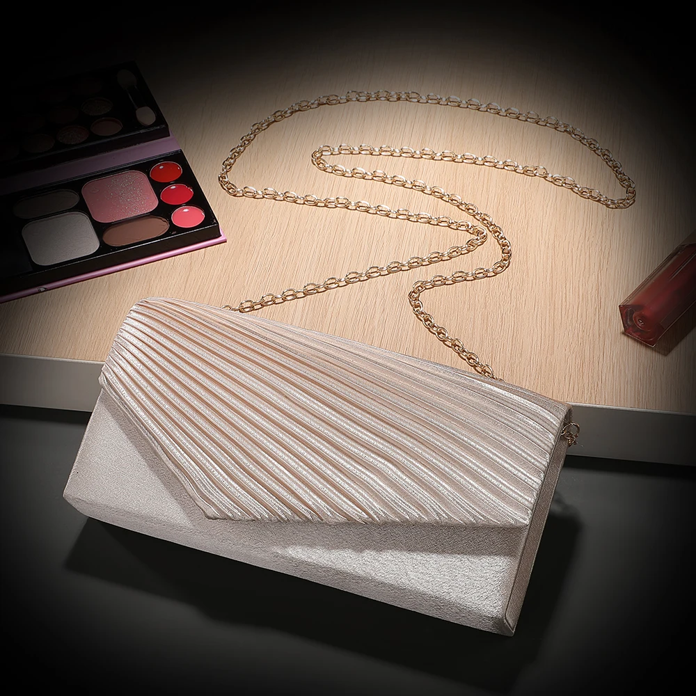 New pleated evening bag - elegant socialite banquet party dress handbag with detachable chain shoulder bag