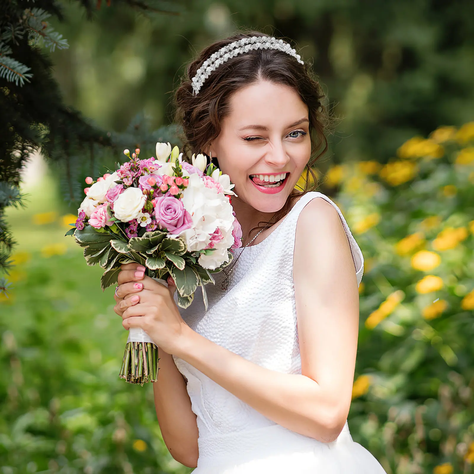 

Exquisite Double Layer Rhinestone Hair Band Silver Plated Alloy Bridal Headband for Women Wedding Bridesmaid Formal Occasion