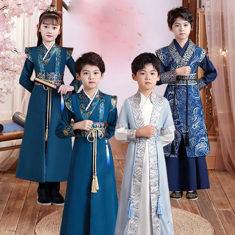 Costume Tang Hanfu modifié de style chinois traditionnel unisexe, costume de prairie pour garçon, performance du nouvel an, automne et hiver