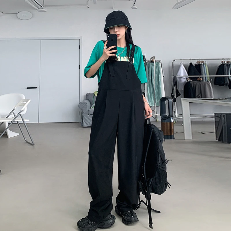 

Дизайнерские женские весенние брюки-комбинезон больших размеров с широкими штанинами в корейском стиле, с высокой талией, длинные