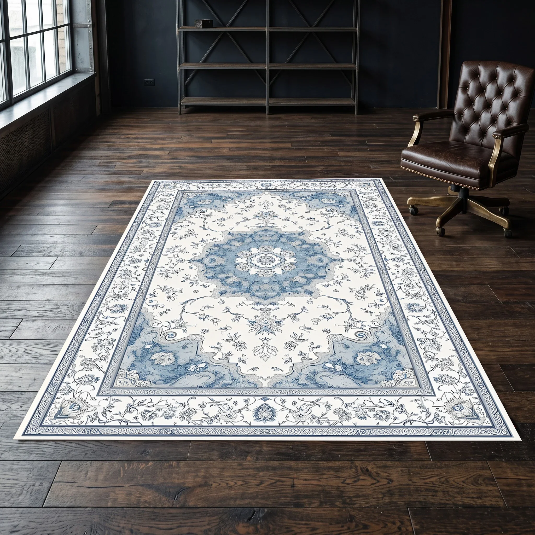 Gray-Blue European Symmetrical Retro Pattern French Light Luxury Style Living Room Bedroom Home Soft Furnishings Autumn Winter C