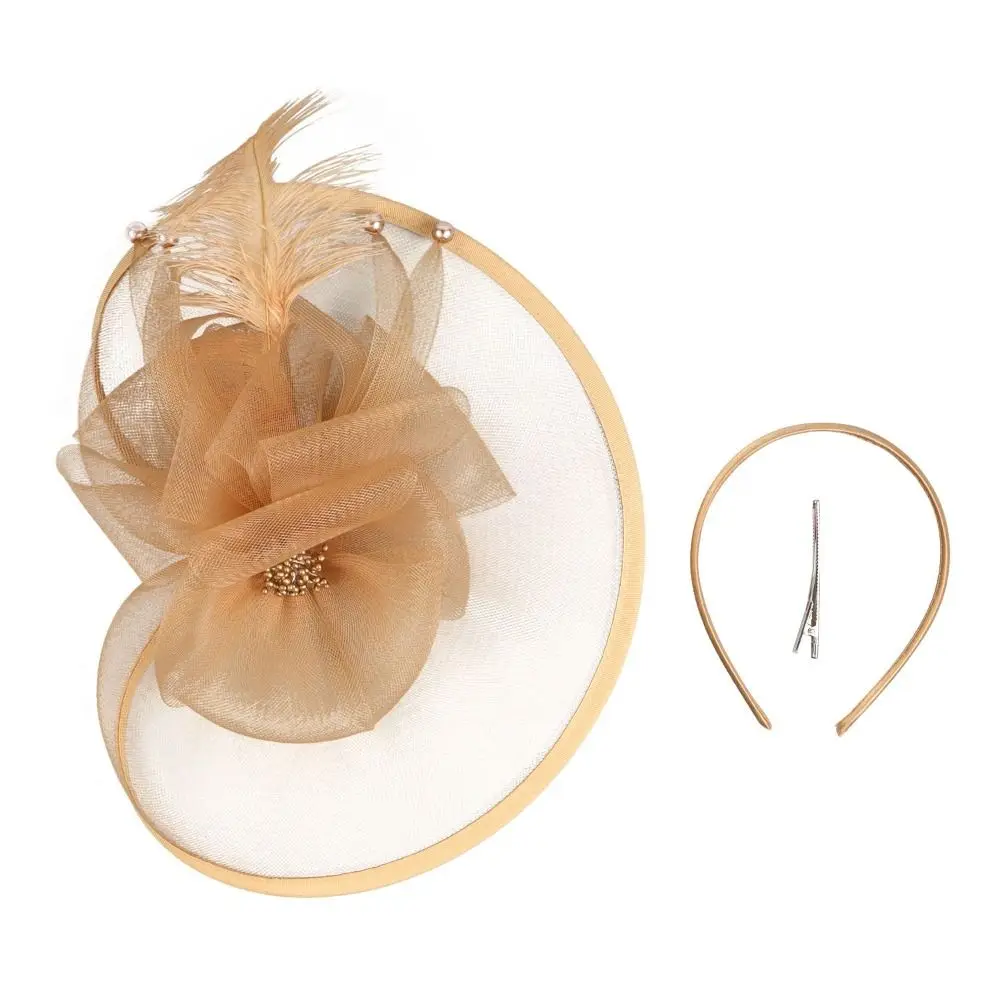 

Retro Exquisite Mesh Feather Headband Pearl Sweet Vintage Fascinator Hat Hair Clip Headpiece Bride Headdress Lady