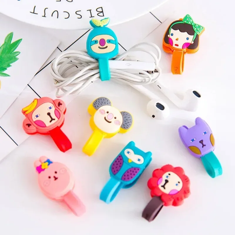 5 Pack Cute Cartoon Earphone Cable Winder Earphone Cable Storage Clip Random Color