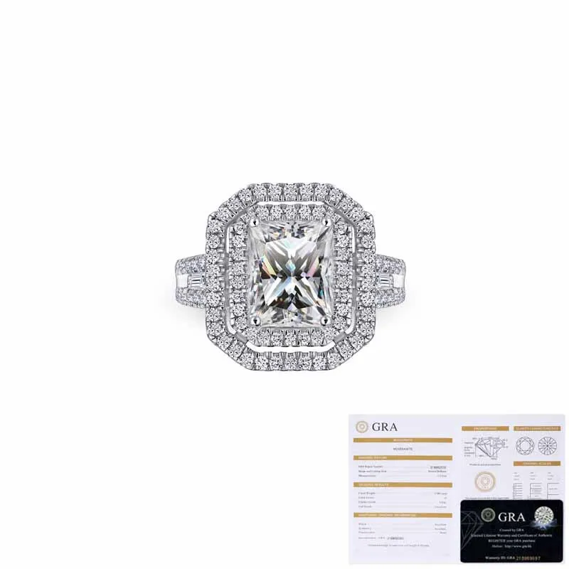Hot selling S925 sterling silver ring for women, super sparkling square 7 * 9MM3 carat moissanite diamond sterling silver ring