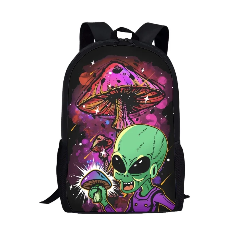 Tas sekolah pelajar motif Alien jamur kreatif tas ransel kasual sehari-hari remaja tas Laptop ransel penyimpanan perjalanan Pria Wanita