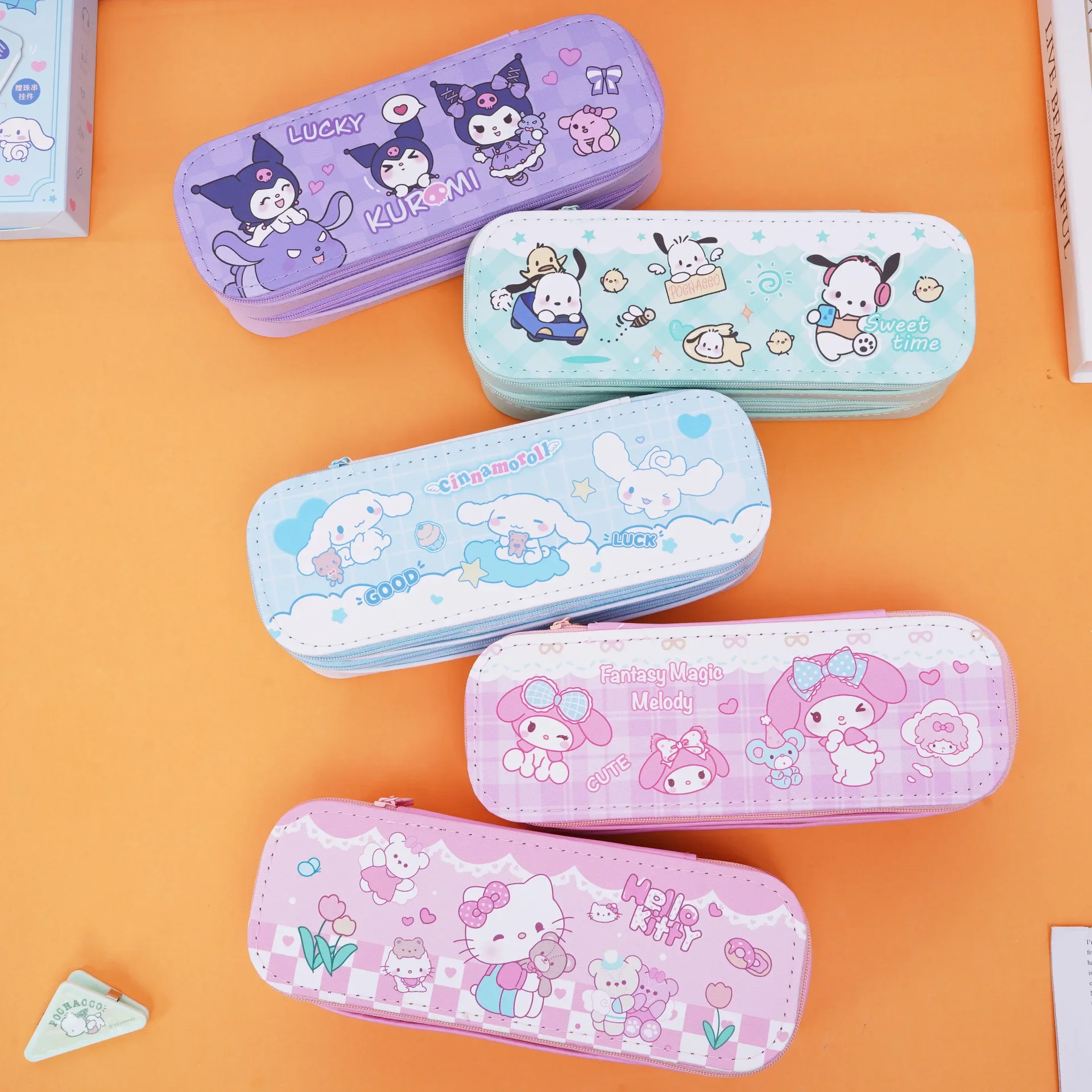 

Sanrio Kawaii Hello Kitty Layered Pencil Bag Kuromi Cinnamoroll Anime Cartoon High-Looking Double Layer Stationery Storage Bags