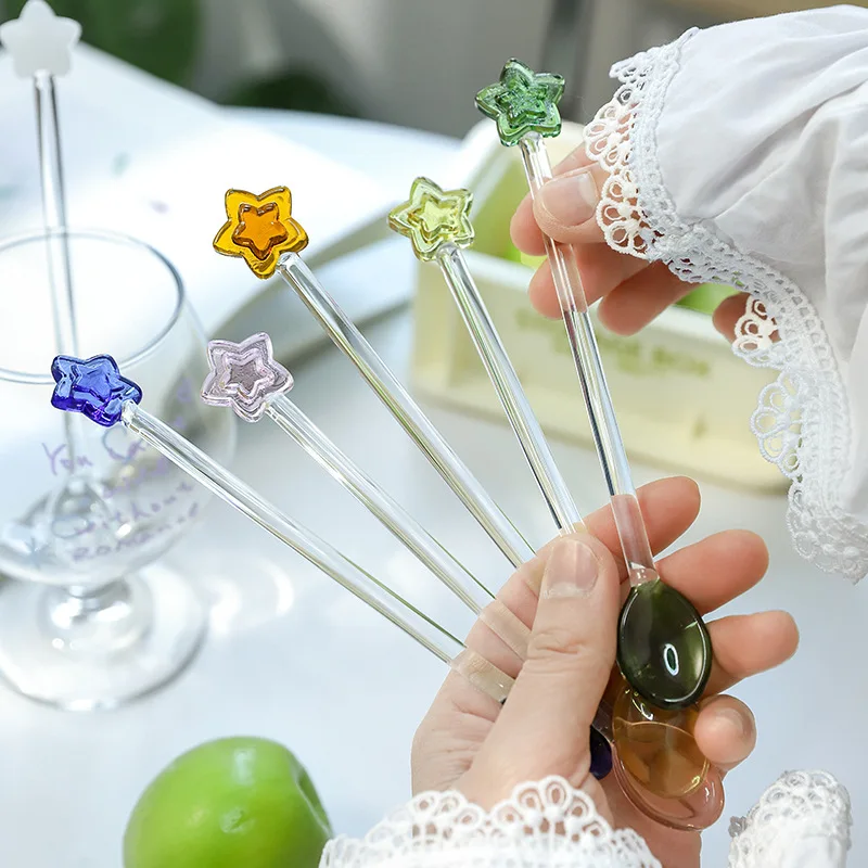 

Star Shaped Long Handle Glass Mixing Spoon Kitchen Dessert Cake Scoops Transparent Coffee Stirring Spoon Stick Bar Tableware