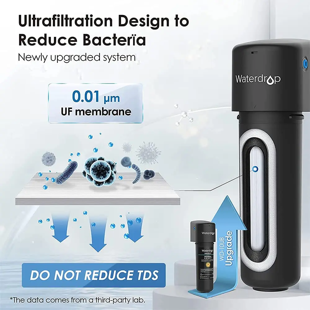 Waterdrop 10UA-UF 0.01 μm Ultra Filtration Under Sink Water Filter for Baçtёria Reduction, 8K Gallons, USA Tech