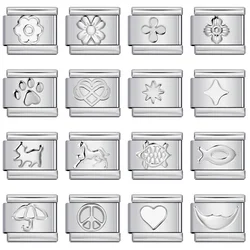 New Designer Silver Color Angle Star Moon Bear Claw Width 9mm Italian Charm Bracelet Stainless Steel Jewelry DIY Making