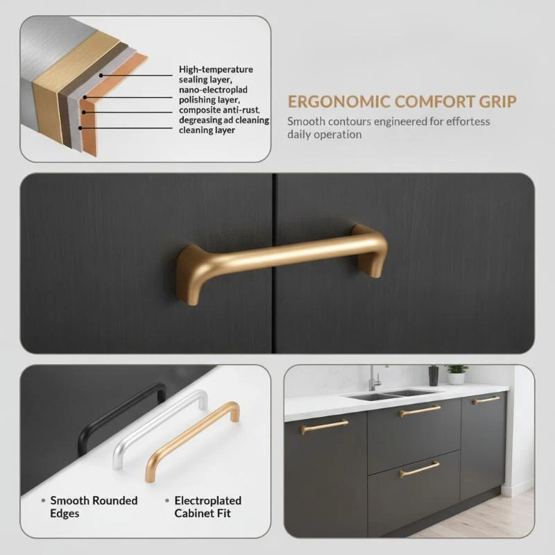 Silver Finish Aluminum Alloy Cabinet Handles Scratch Resistant Drawer Knobs for Wardrobe Cupboard Home Decor