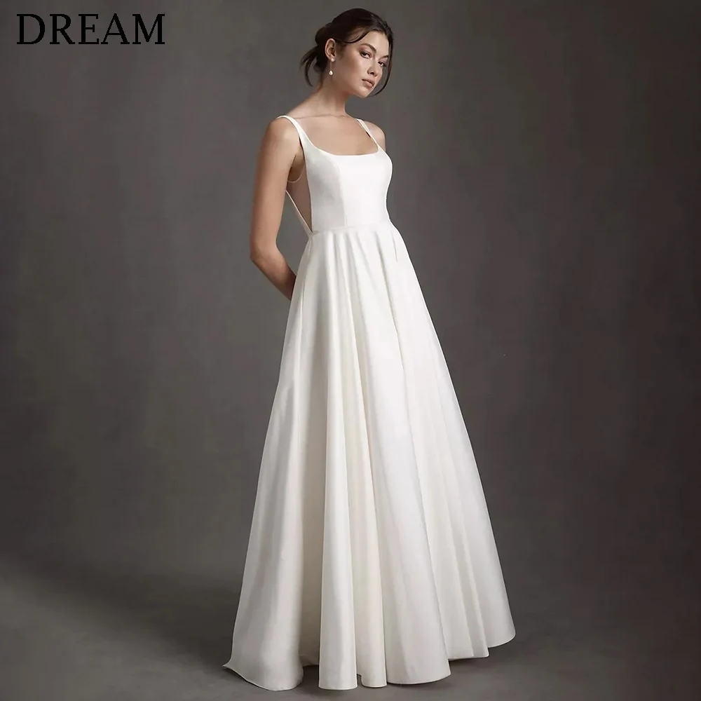 

DREAM Elegant Long Wedding Dresses Satin Scoop-Neck Floor-Length A-Line Brides Dress Tailor-Made Women Vestidos De Novias 2024