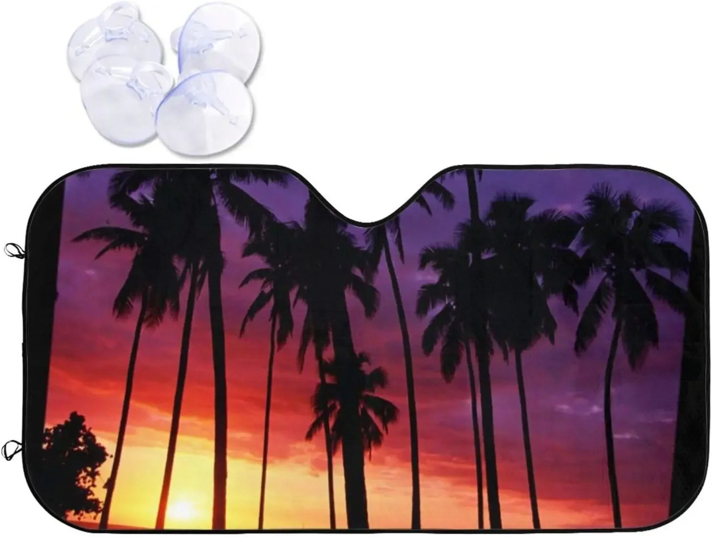 Sunset Palm Tree Printing Car Sun Shade Front Window Sunshade for Most Sedans SUV Truck Blocks Uv Rays Keep Your Vehicle Cool