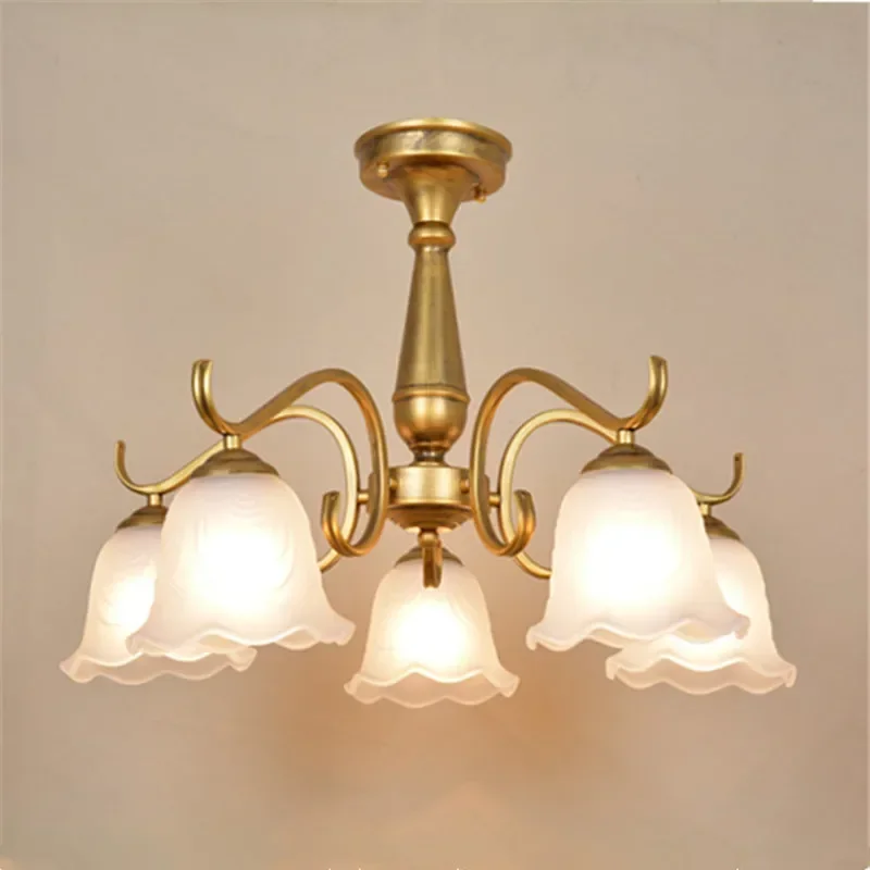 European Simple petal design iron art back to the ancient retro LED chandelier living  bedroom dining  study Copper color lamps