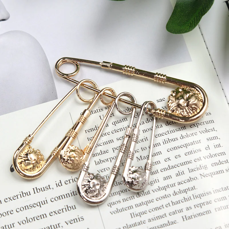 Lady Large Safety Pins Vintage Alloy Double Lion Head Brooc Women DIY Waist Closing Artifact Men Suit Jacket Decoration Jewelry