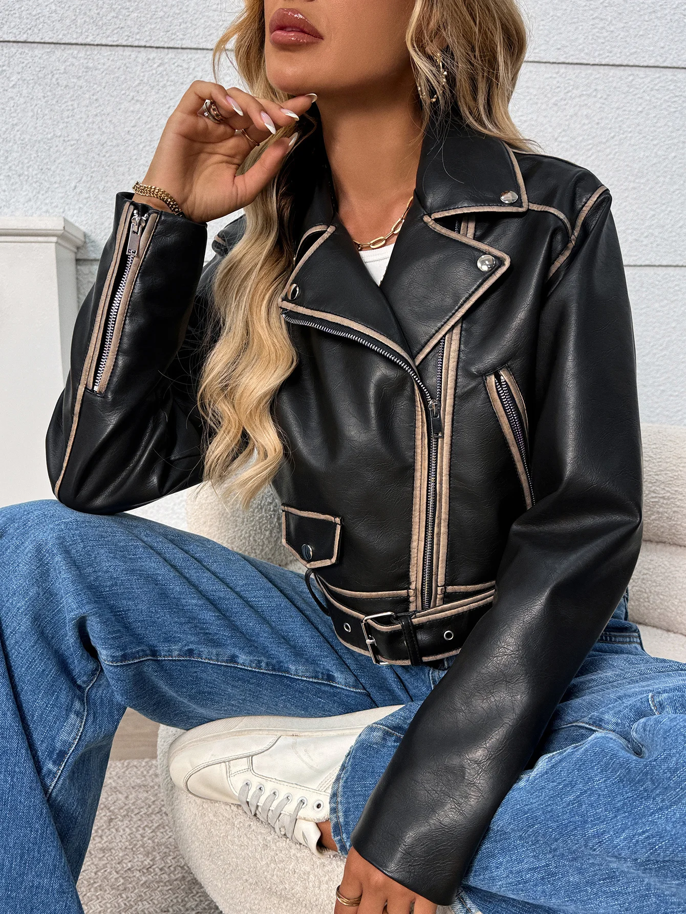 Vestes en simili cuir pour femmes, bombardier recadrée pour moto, manteaux d'automne à fermeture éclair, tenues Y2k