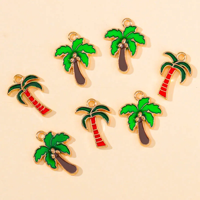 20Pcs 2 Types Coconut Trees Palm Charms Enamle Alloy Pendants For Making Necklace Bracelet Keychain Jewelry Accessories Finding