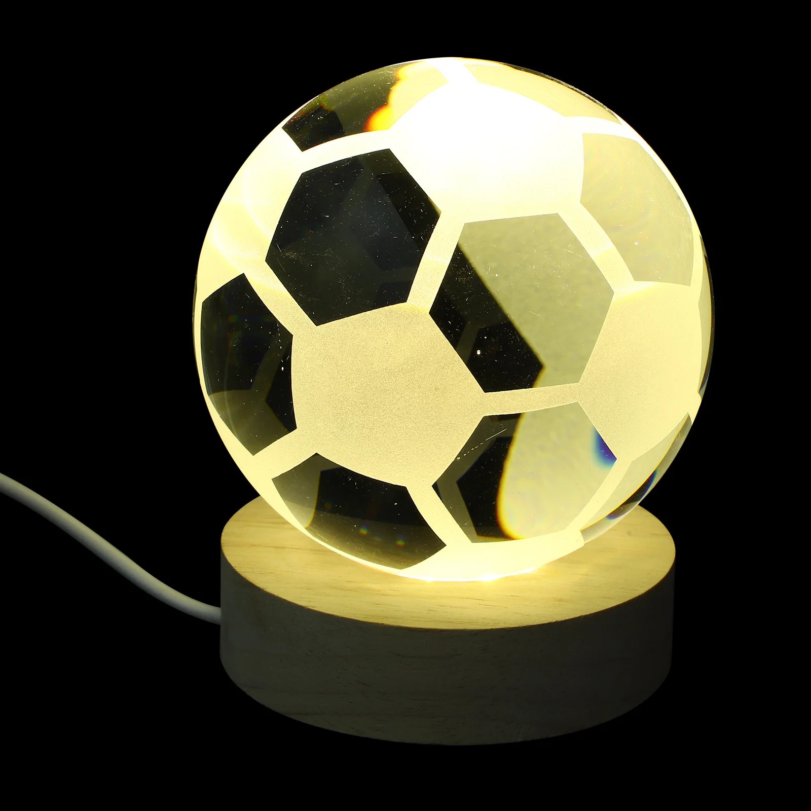 

Soccer Crystal Ball Night Light 3D Engraved LED Lamp USB Powered Remote Controlled Wood Base Bedroom Desk Decor for Sports Fans