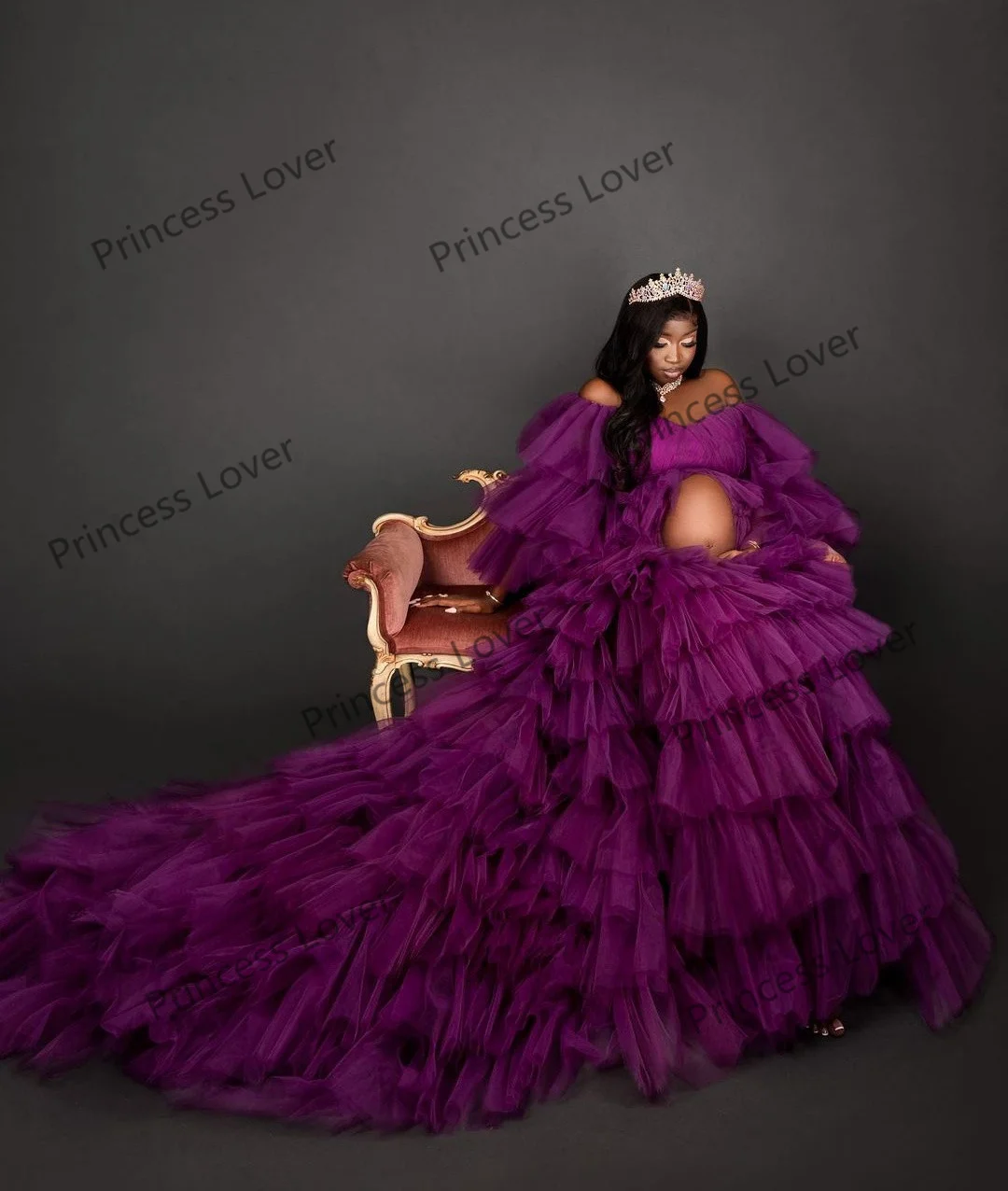 Purple Prom Dresses for Women 2022 Baby Shower Gowns Tier Ruffles Maternity Dress Long Sleeve Customise Celebrity Robes