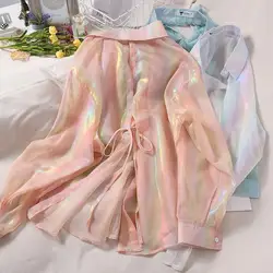 QWEconvex-Chemise Blanche Transparente pour Femme, Haut Respzed à Manches sulf, Blouse Plissée, Solide, Tunique de Plage, Vêtements Coréens, Rotterdam Kles, Fairycore