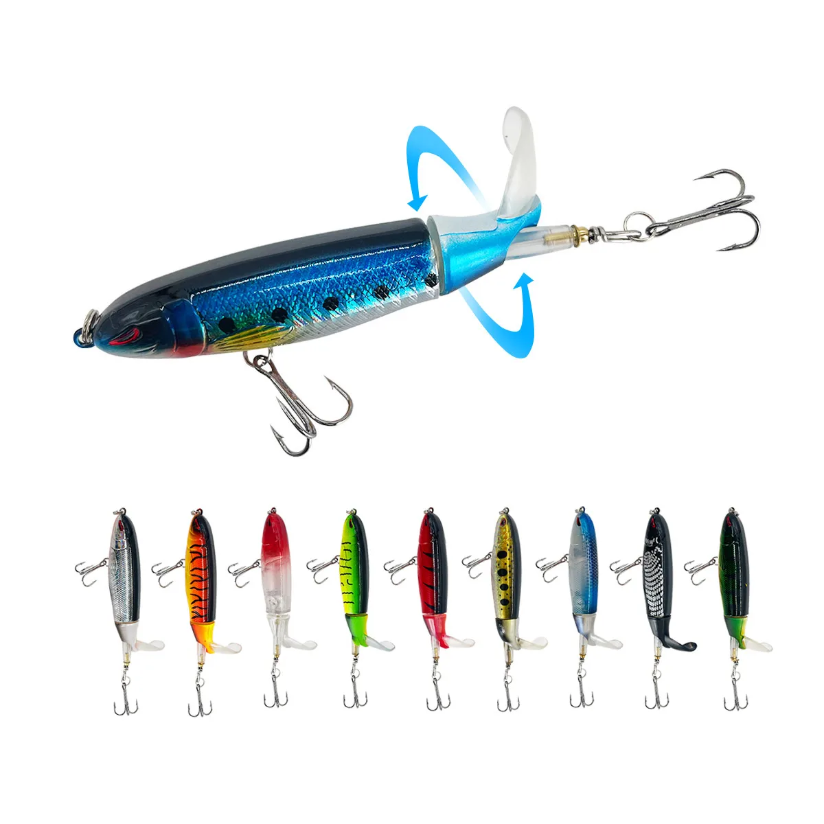 1 Pcs 10cm/14cm Topwater Fishing Lure Whopper Popper Artificial Bait Hard Plopper Soft Rotating Tail Fishing Tackle Fishing Bait