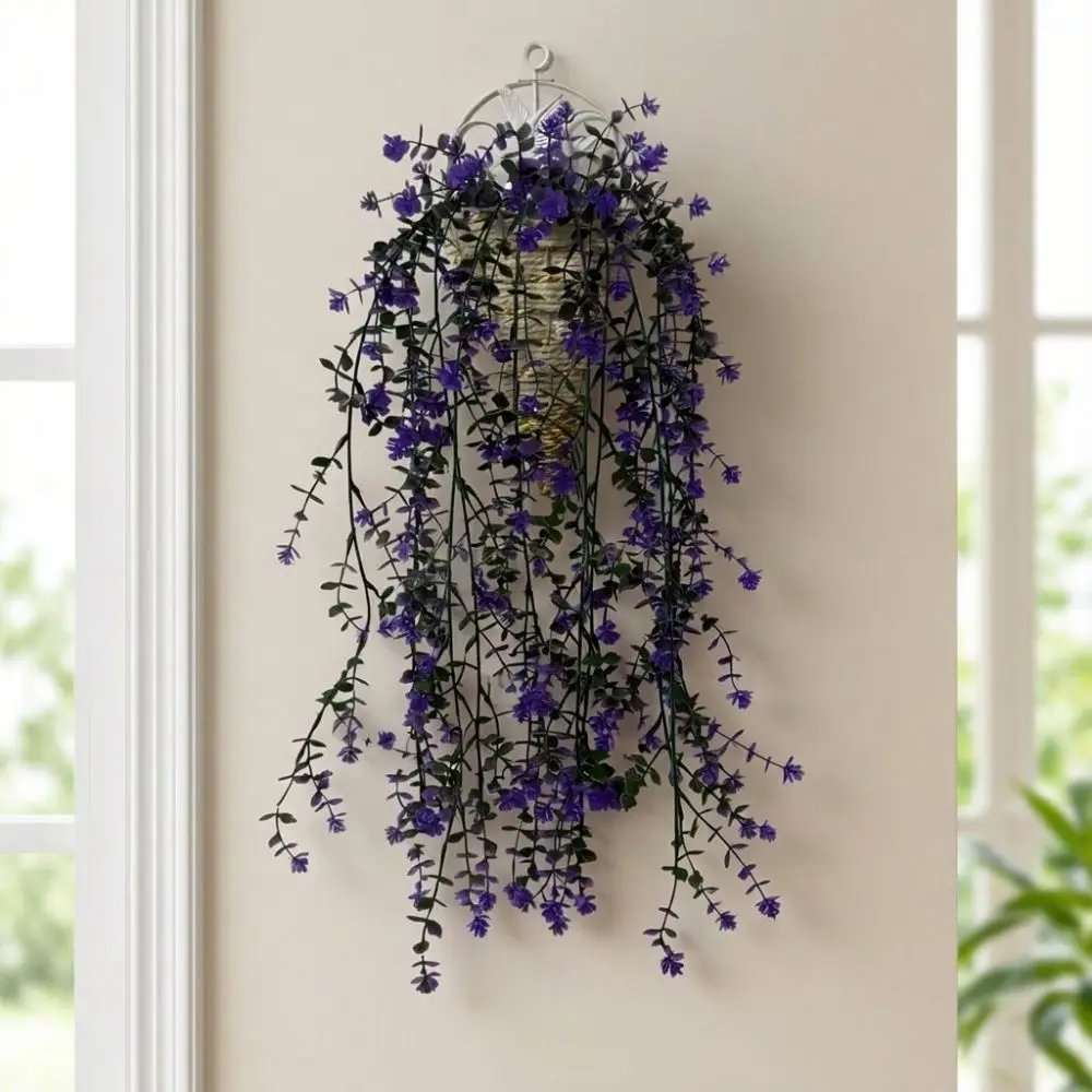 8pcs 15 Heads Artificial Camellia Hanging Vines UV Resistant Realistic Silk Flower Trailing Vine Eucalyptus Leaves Anti-fade