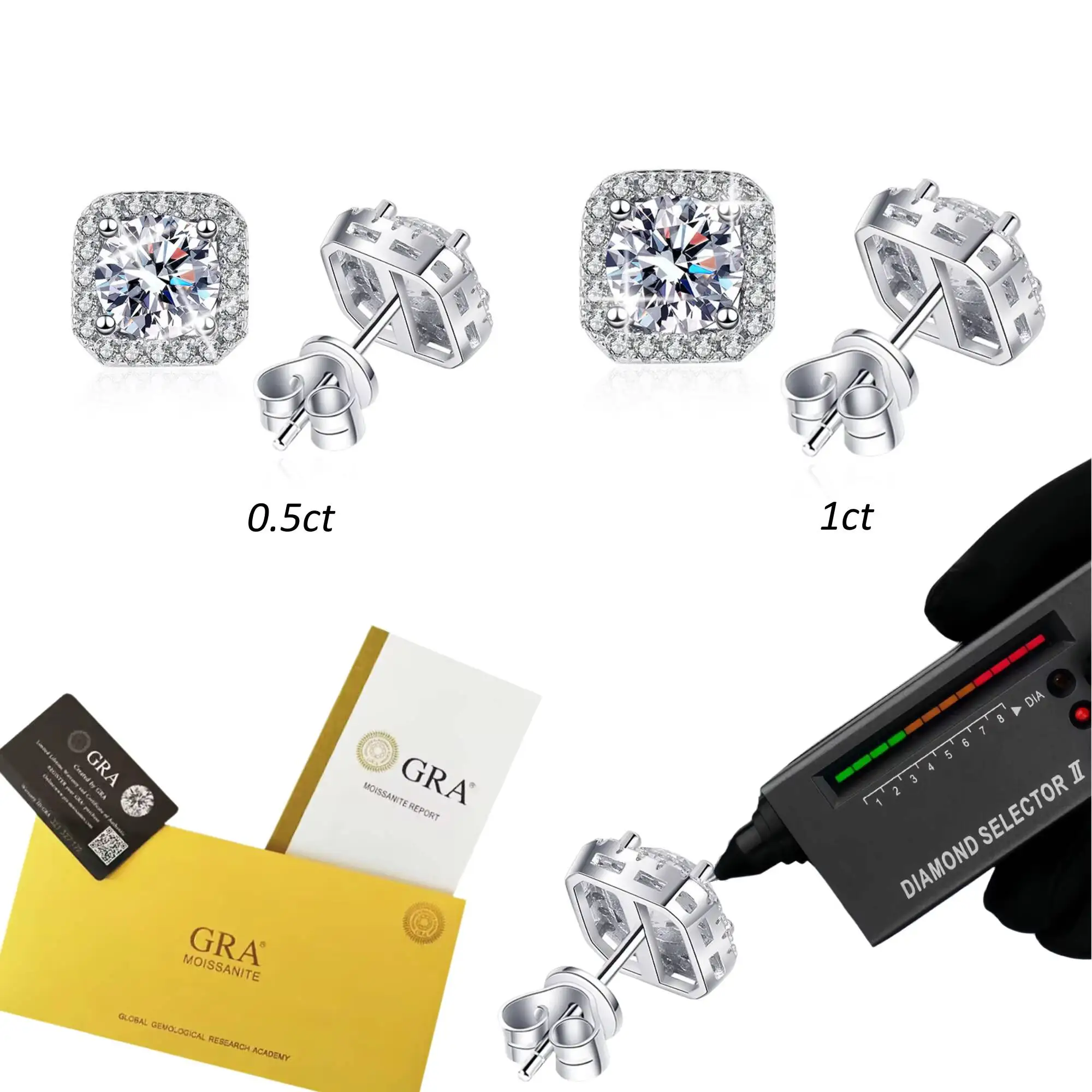 

Wholesale GRA VVS 0.5ct-1ct Moissanite Stud Earrings Halo Cushion Square S925 Silver Engagement Anniversary Gift