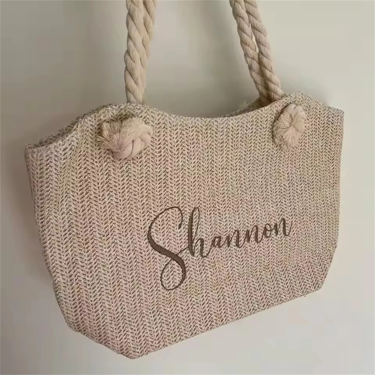 Personalised Embroidery Straw Rope Handle Tote & Clutch Bag Beach Shoulder Bag Custom Bridesmaid Bags With Name Gift for Her