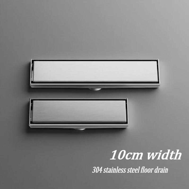 304 Stainless Steel Gold Concealed Floor Drain - 10cm Wide, Long Rectangular, High Capacity, Odor Proof, Tile-Inlay