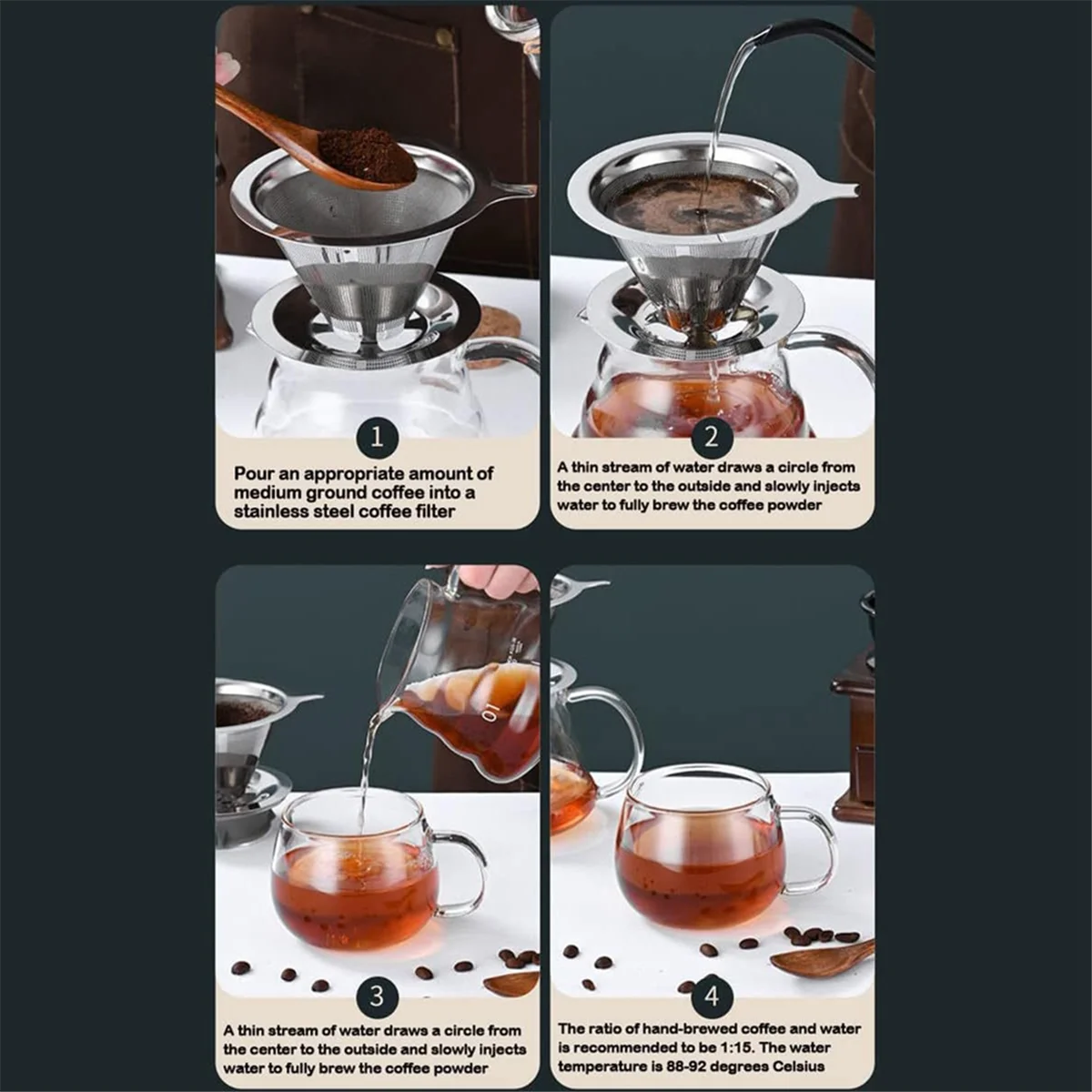 

A62K фильтр для кофе из нержавеющей стали, многоразовые двухслойные фильтры, воронка, капельница для кофе, фильтр, чашка, инструменты для кофе, 2-4 чашки