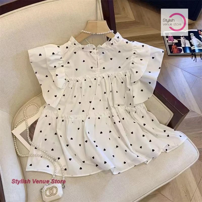 French flying sleeve sweet ins design polka-dot shirt women's summer new fashion plus size loose bubble sleeve slim top