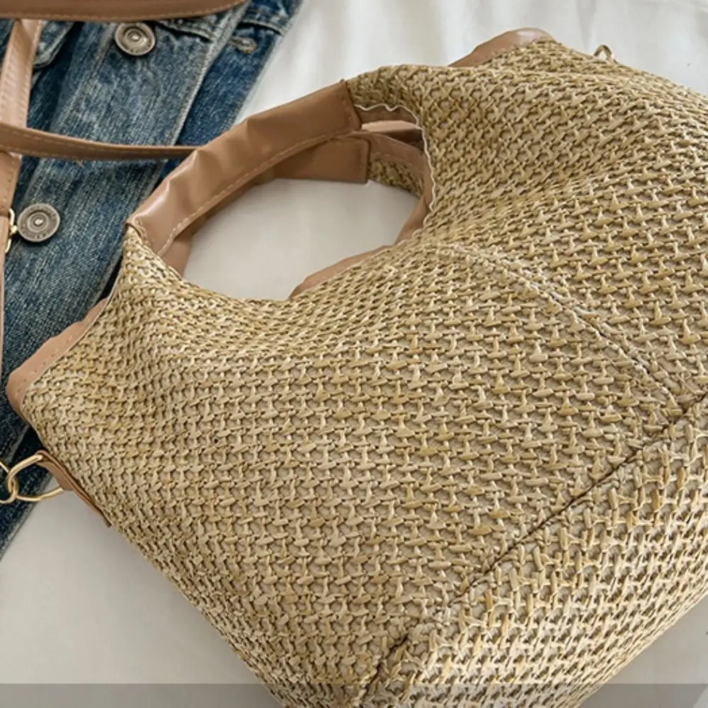 

Beach Handbag Weave Straw Bag Large Capacity Hollow Tote Bag Beach Bag Bohemian Style Crossbody Vegetable Basket Streetwear