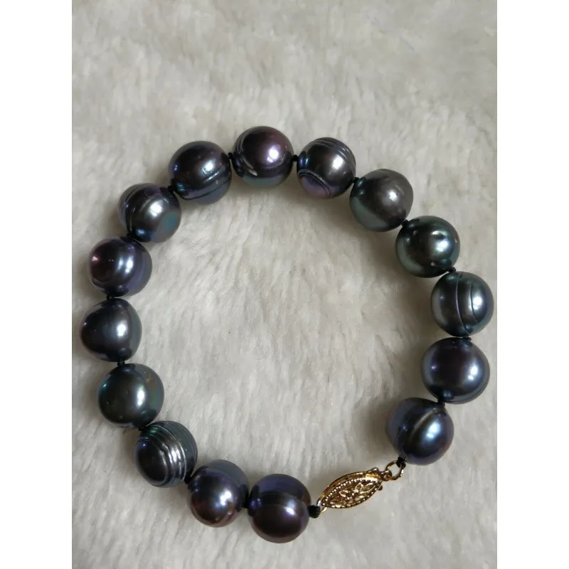 12-13MM AAAA + Natural Tahitian Black Blue Baroque Women's Pearl Bracelet 7.5-8 Inch 14K Buckle -