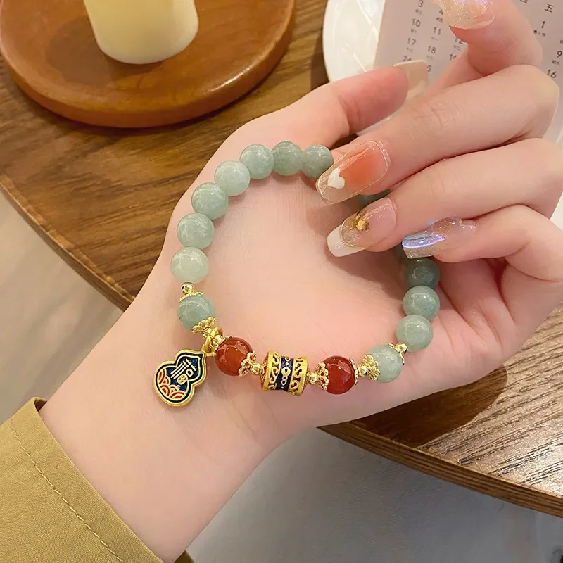 Lake Shadow Road Song~ Literary and retro ethnic style jade gourd pendant bracelet travel commemorative bracelet student