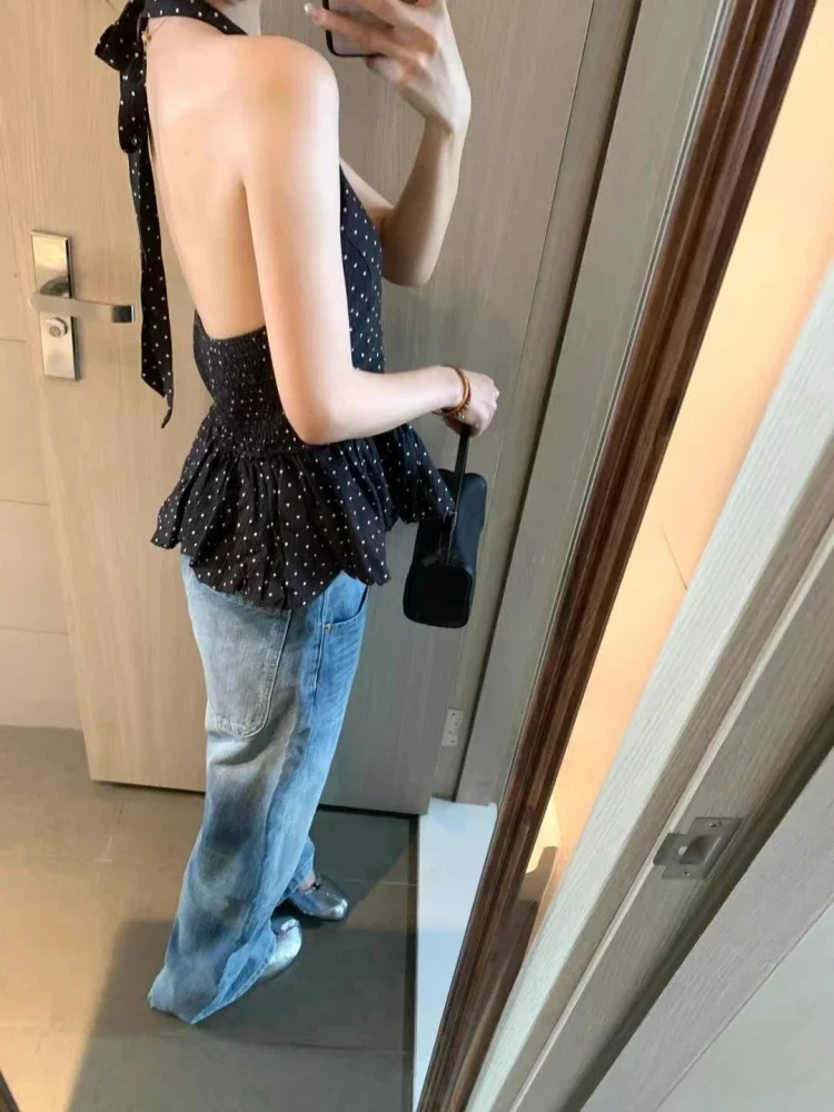 

Women Polka Dot V-Neck Vest Strap Summer Outerwear Unique Beautiful Ort Svel Top Commute Slim Fit Lace Tanks Camis
