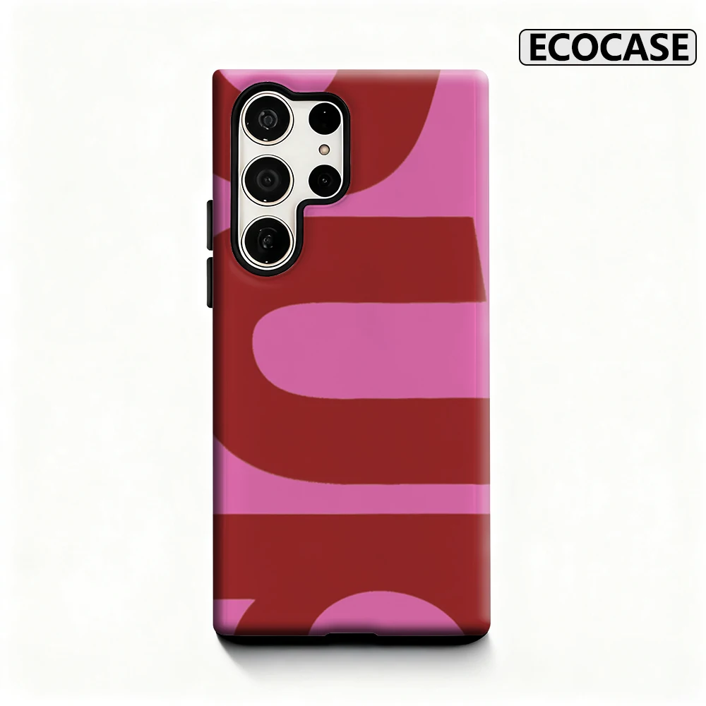Retro-Handyhülle in Rosa und Burgunderrot für Samsung Galaxy S25 Ultra S24 S23 Ultra Plus, glänzende doppellagige Rückseite