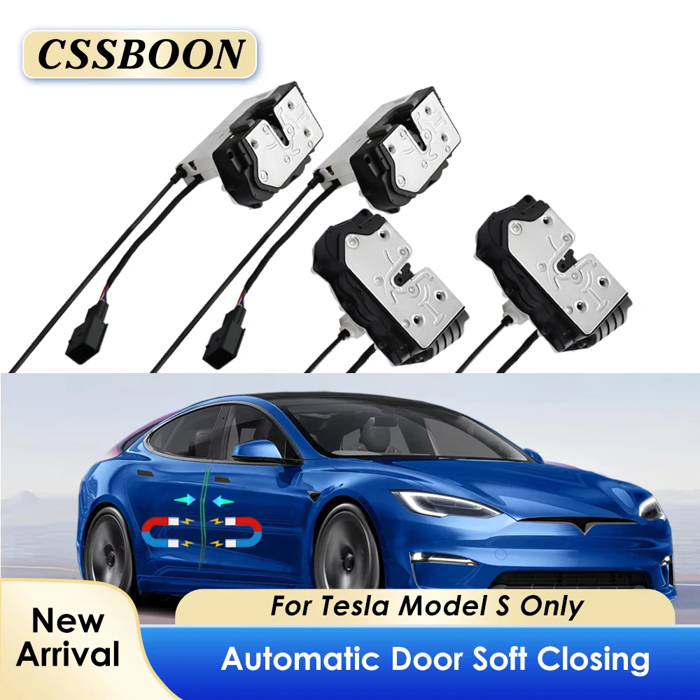 CSSBOON Serratura elettrica intelligente per porta con aspirazione per Tesla Model S Accessori auto Anti pizzico Serrature automatiche con chiusura