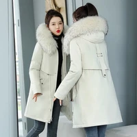 2026 New Women Winter Jacket 8XL Slim Long Coat Casual Parkas Big Fur Collar Wool Liner Hooded Outwear Cotton Warm Coats Female 4