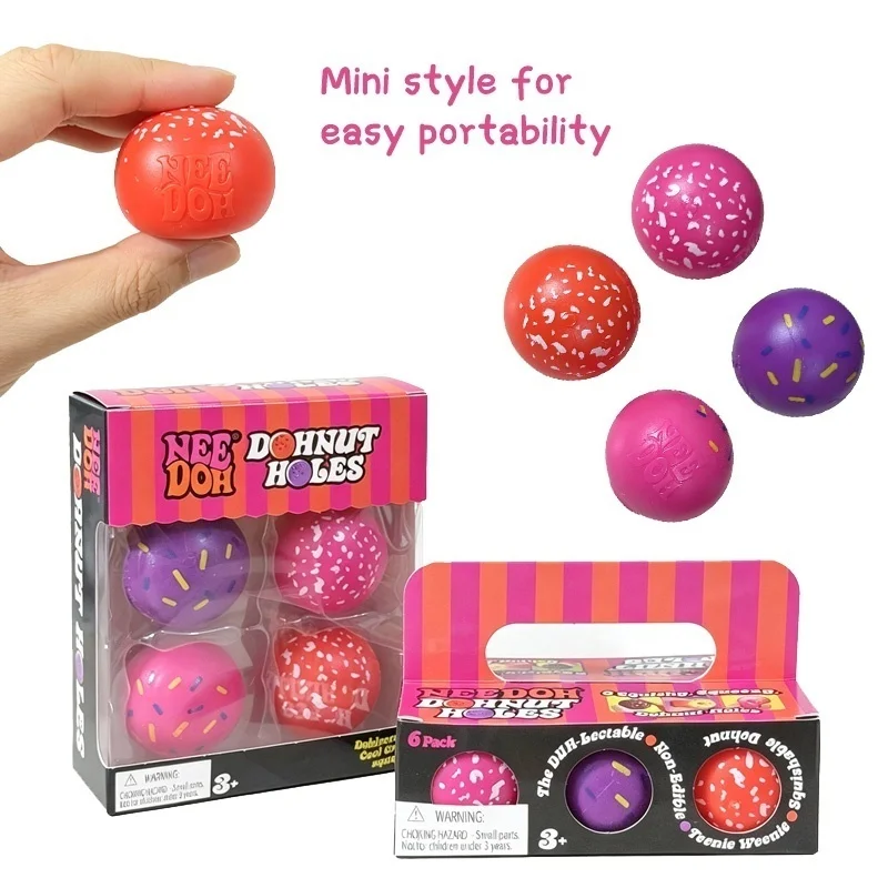 bolas-de-apertar-needoh-dohnut-holes-teenie-version-pacote-com-4-ou-6-macias-e-elasticas-para-descompressao-alivio-da-ansiedade-no-escritorio-brinquedo-sensorial-para-relaxamento-diario