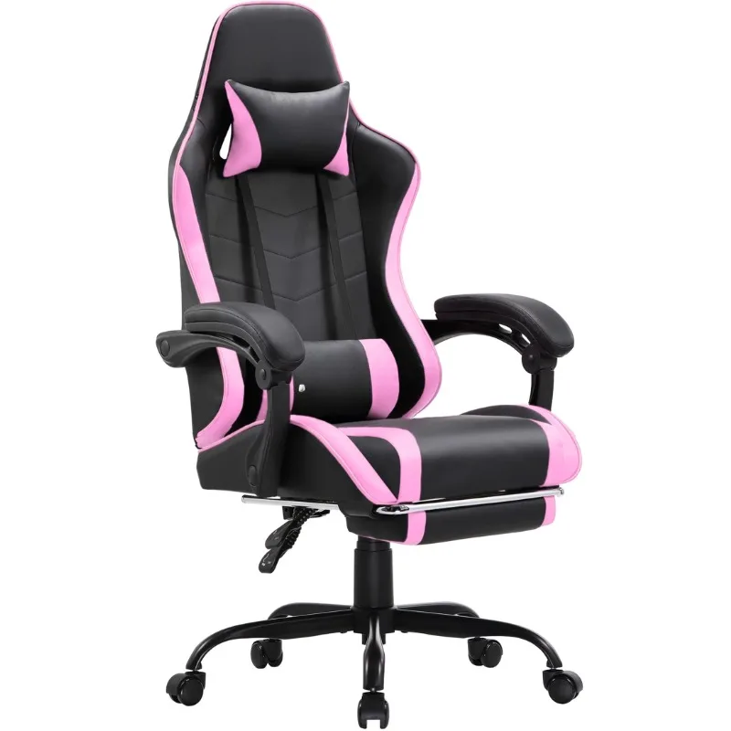 Gaming Chair with Footrest, Height Adjustable Office Swivel Recliner, Pink chaise gaming  game chair  furniture