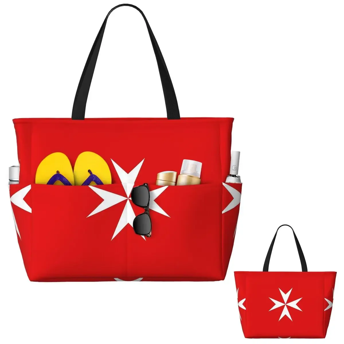Maltese Cross Flag Beach Tote Bag Sport Gym Yoga Duffle Large Tote Bag Women Travel Bag Fitness bag