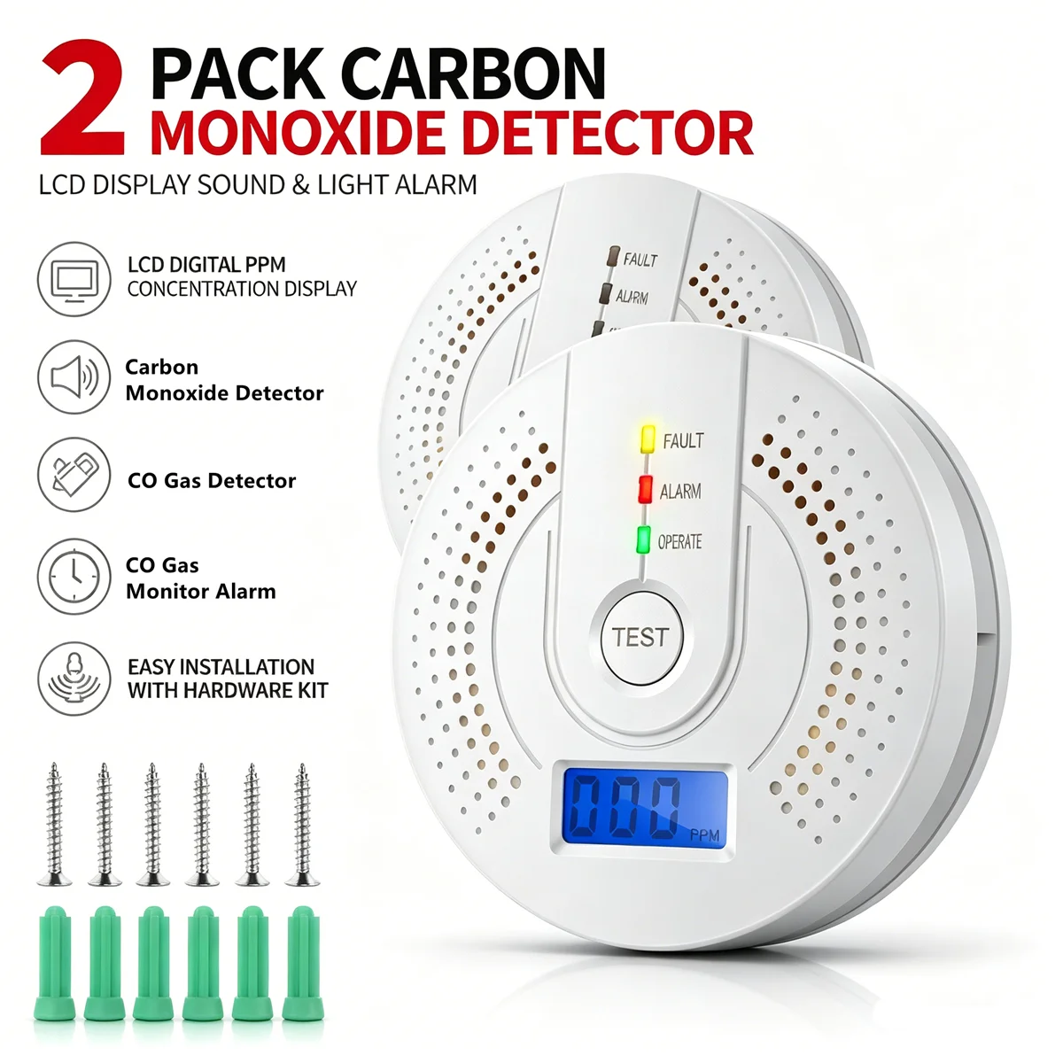 Independent CO Alarm Sensor Carbon Monoxide Alarm Detector High Sensitive Warning LCD Display CO Alarm With UL2034 For Home Test