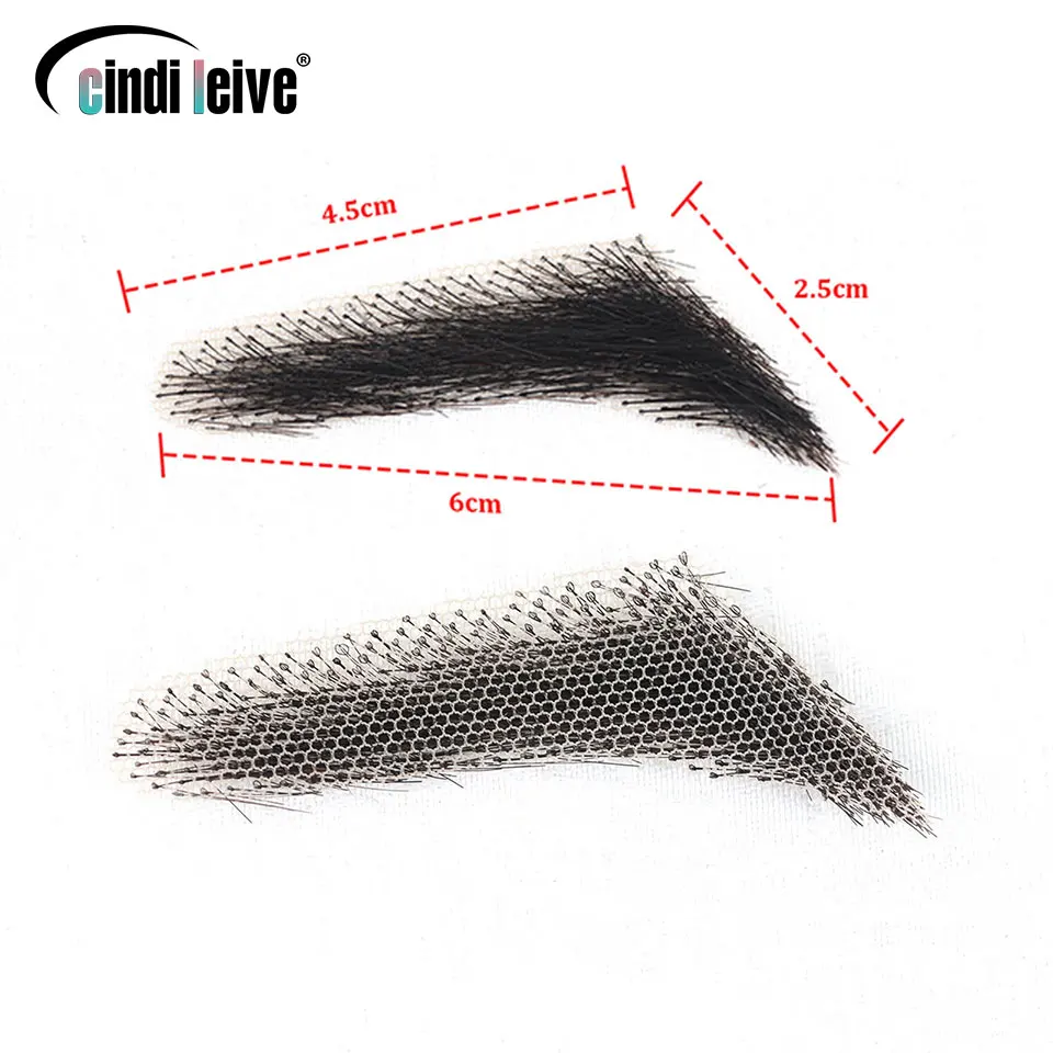 Invisible Natural Black Fake Eyebrows For Men 100% Human Hair Handtied Lace Base Natural Growth 2 Style