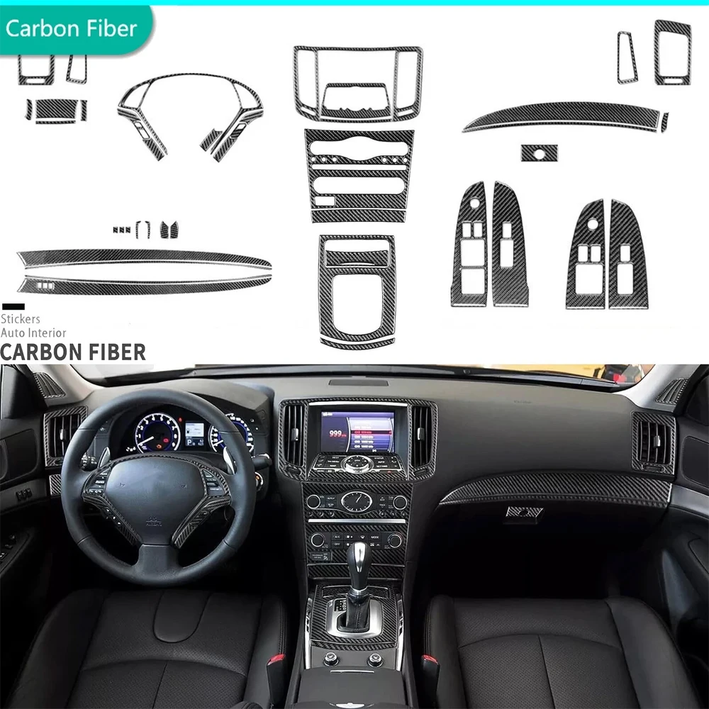 

42Pcs Real Carbon Fiber Full InteriorCentral Console Gear Shift Air Vent Kits Trim For Infiniti G37 Coupe 2010 2011 2012 2013