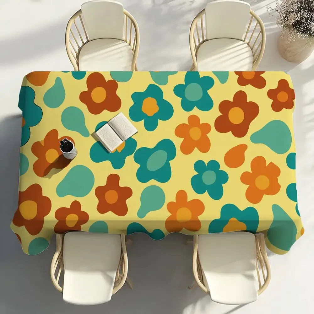 

Groovy Flowers Table Cloth Party Decor Dining Room Home Kitchen Patios Waterproof Stain-Proof Table Cloth