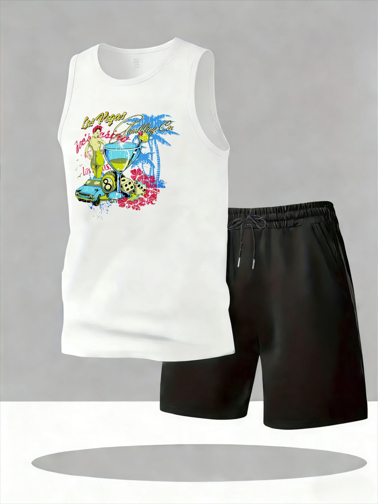 Men's Tank Top Sets 2026 Summer Quick drying oversize crewneck men's tracksuit seaside running Breathable sets for men sports