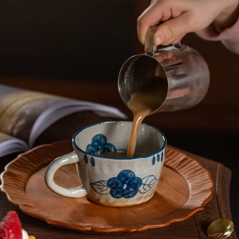 Japanese Retro Blue And White Coffee Mug Niche Design Coarse Pottery Gift For Mom Jingdezhen Ceramic Drink Water Breakfast Cup