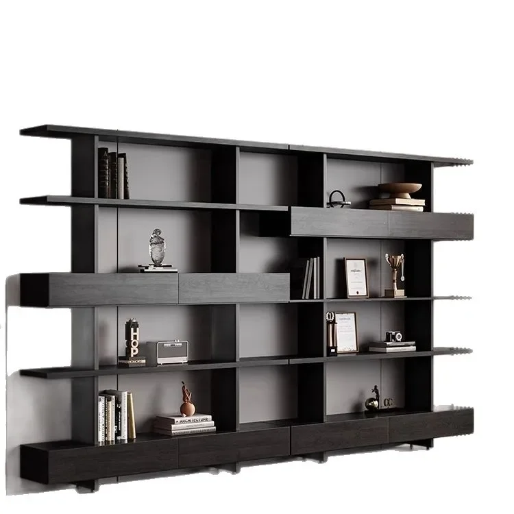 Solid wood file cabinet, bookshelf, bookcase integrated, floor-to-ceiling display against the wall, shelf wrought iron