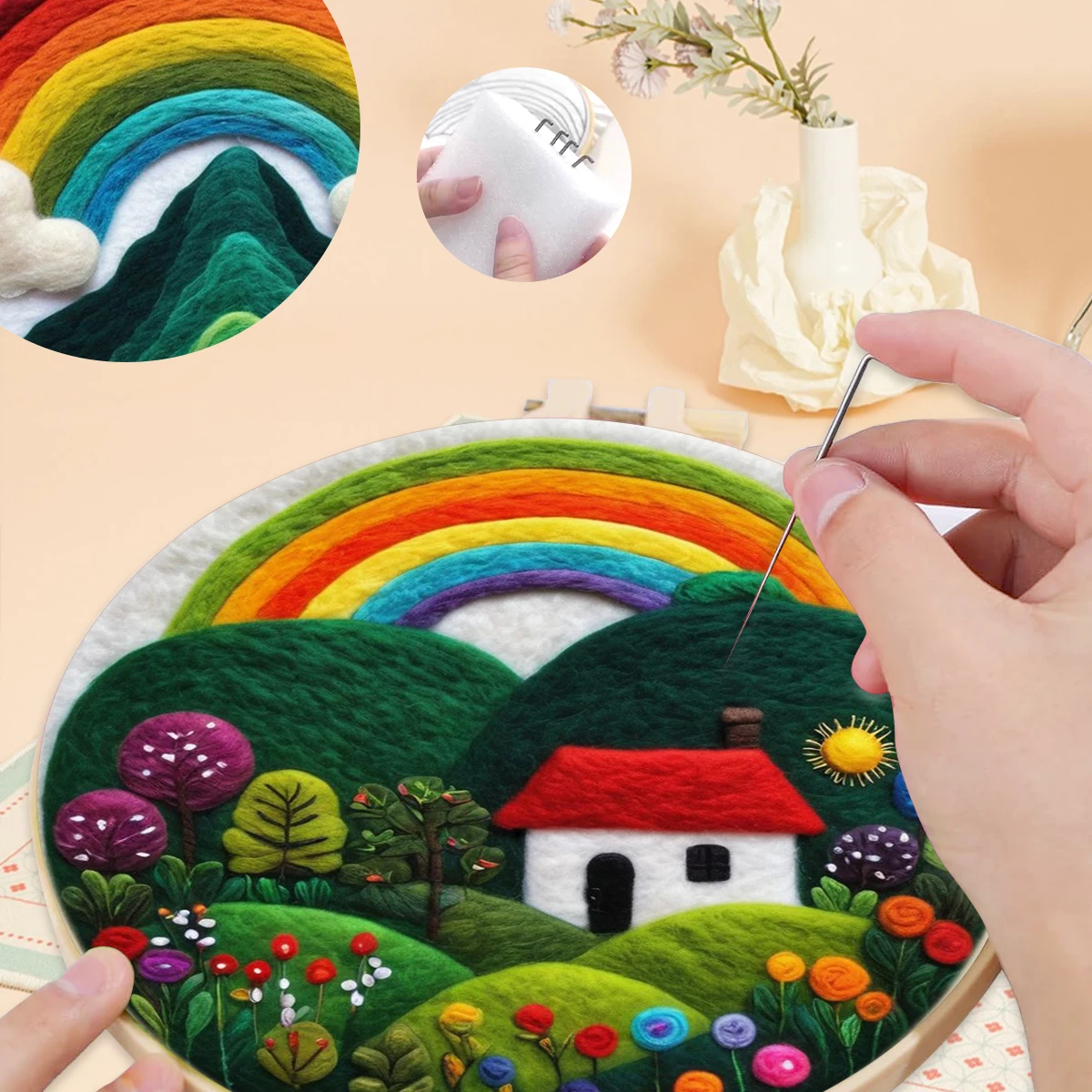 

SDOYUNO Wool Felt Painting Kit Wool For Felting Rainbow scenery Diy Craft Supplies Embroidery Frame Wool Felting Tools Handmade